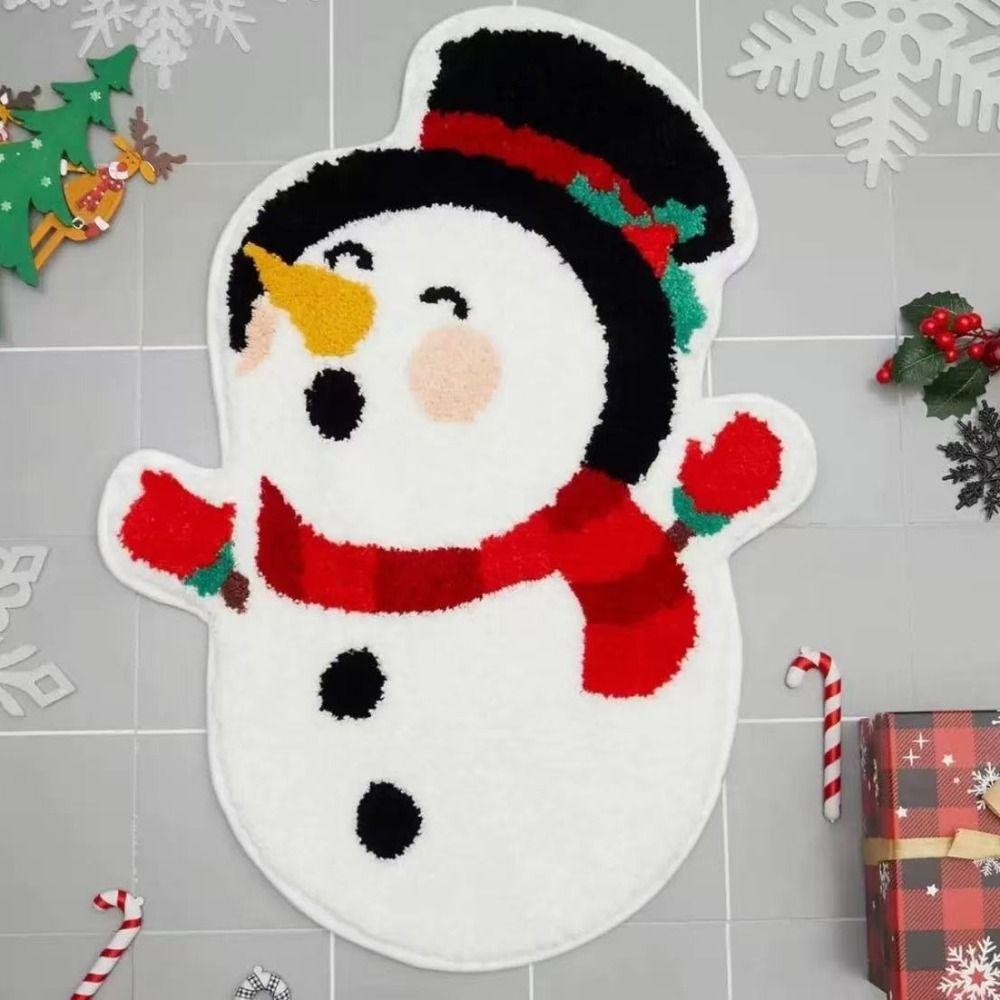 Cartoon Christmas Carpet Imitation Cashmere Non-Slip Backing Bed Side Carpets Soft Xmas Tree Shape Floor Mat