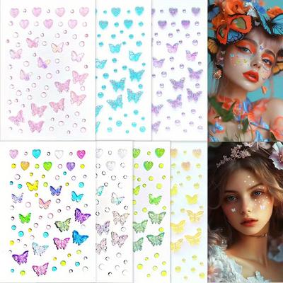 Multi-Color Rhinestones Glittery Stickers Love Butterflies Makeup DIY Eyes Face Jewels Stickers Suitable for Dance Performances Parties Stage Cosplay