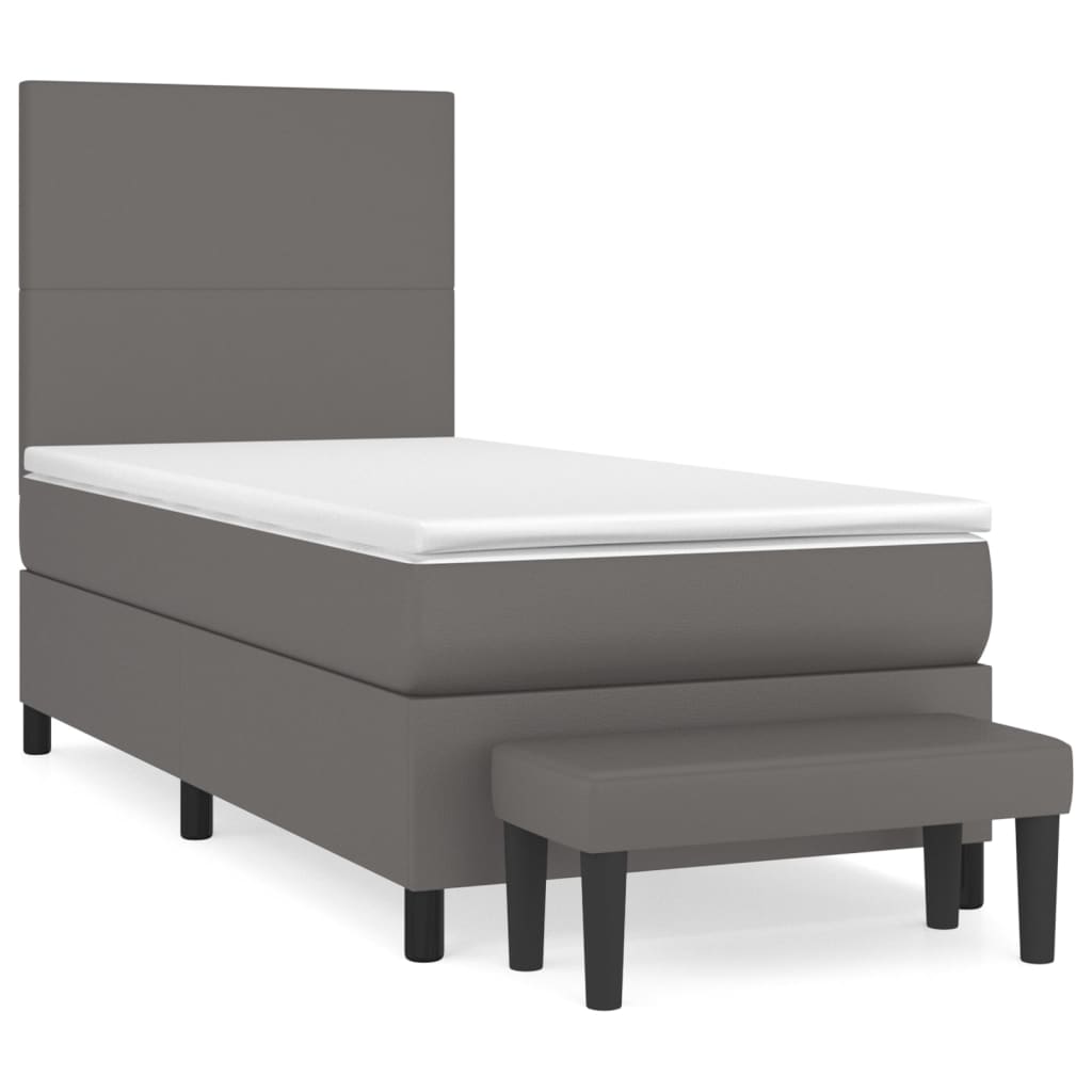 Box Spring Bed with Mattress Gray 90 X 190 Cm Faux Leather