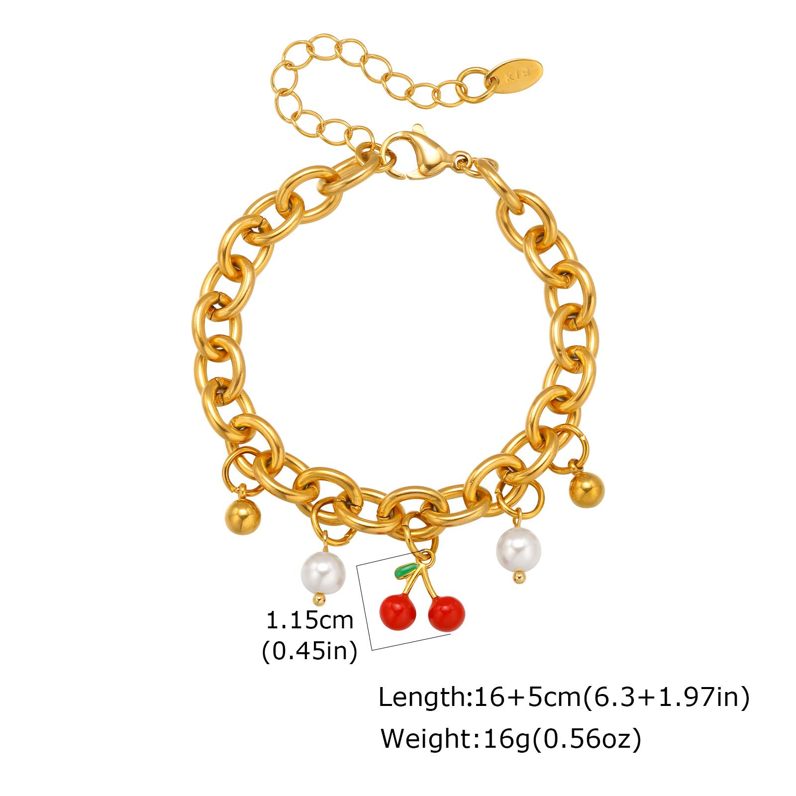 

Trendy Sweet Red Cherry Strawberry Bracelet for Women, 18K Gold Plated Stainless Steel Charm Bracelet,No-fading Delicate Jewelry