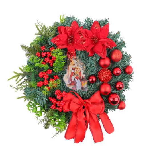 Christmas Wreath Front Door Xmas Garland with Bow Ribbon Berry Flower Decor Indoor Outdoor Winter Decoration
