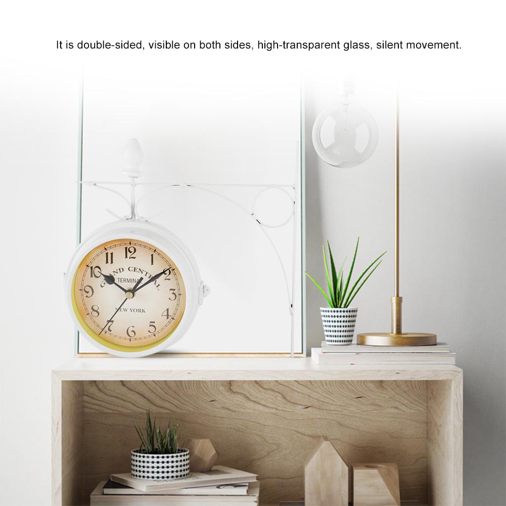 Retro Wall Clocks Double-side Living Room Mute Metal Home Decoration