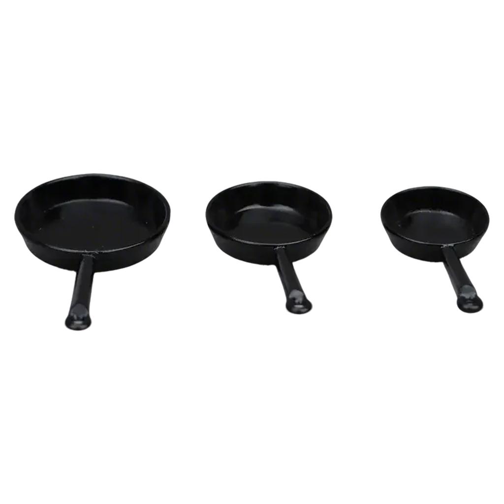 Set Of 3 Miniature Frying Pans For 1/12 Scale Dollhouse Kitchen Display Accessory Craft Project Model Decoration