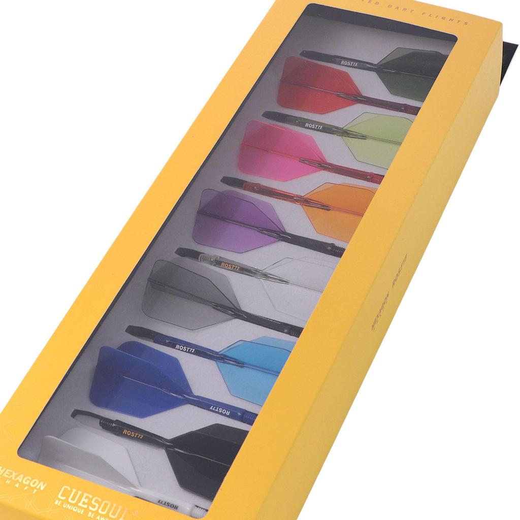 CUESOUL ROST 77 Transparent One-Piece Flights, Big Wing Shape, 12-Color Mix, Set of 12, Small (CS-77-12DF-S)
