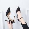 2025 summer new one-word buckle bag head sandals female French girl pointed head fairy wind stiletto sexy high heels