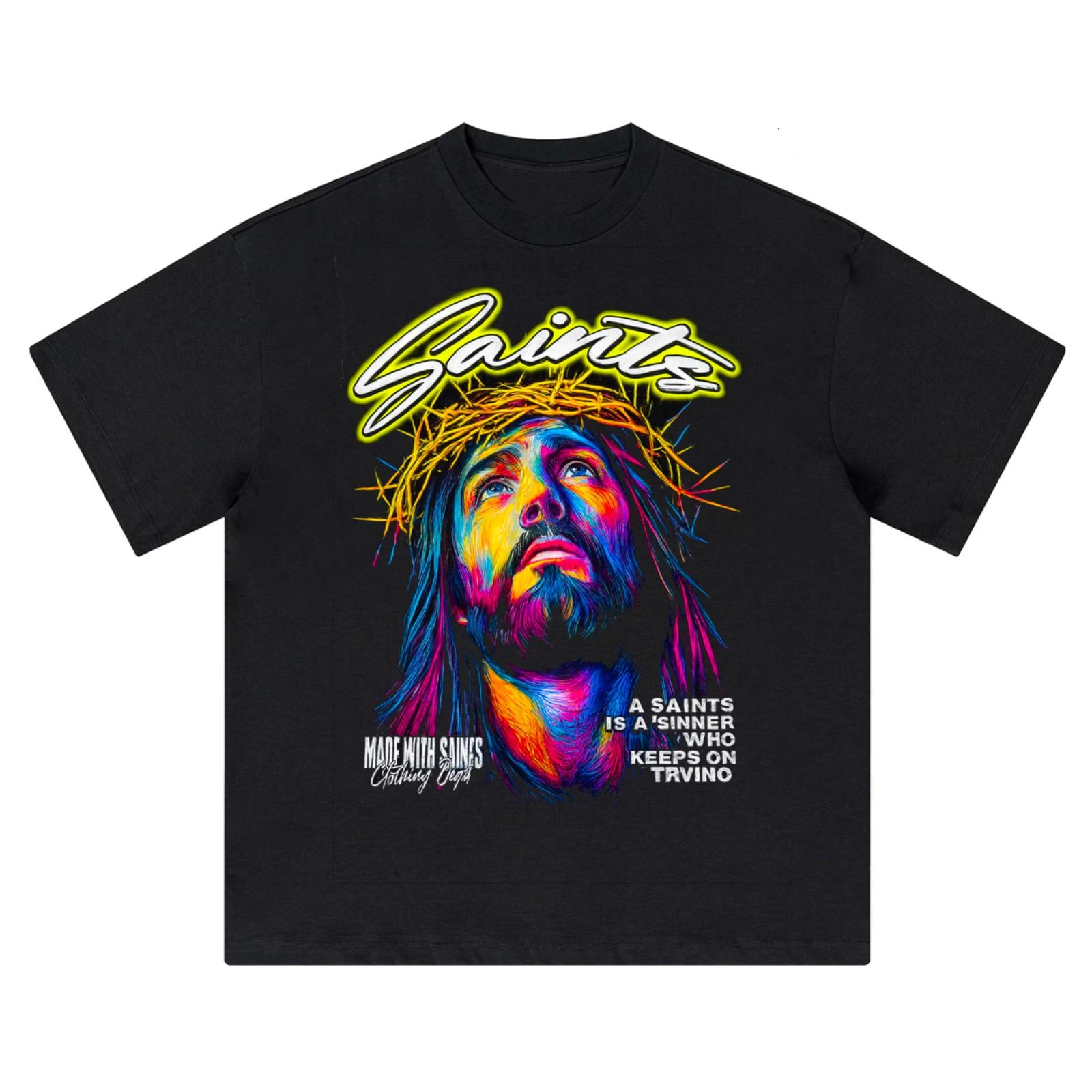 

Saint Streetwear Футболка Графическая футболка Хип-хоп Городская мода Хлопок XL