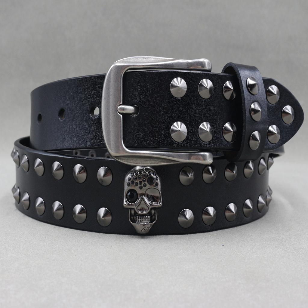 Metal Rivet Belt Luxury Designers Men Rivet Punk Belt Cow Genuine Leather Cintos Masculinos Male Women Rock Hip Hop Strap Waist