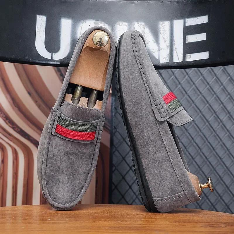 Fashion Men's Flat Shoes  New Comfort Non Slip Wear-resistant Casual Shoes Striped Breathable British Style Round Toe Shoes 2024