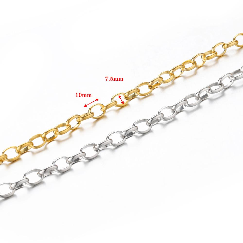 No Fade 1meter 7.5mm Stainless Steel Chain Gold Necklace Rolo Strong Link Chain for Bracelet Jewelry Making Accessories DIY