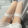 Women's summer thin lace trim thigh-high stockings for petite women, slimming black sexy over-the-knee socks