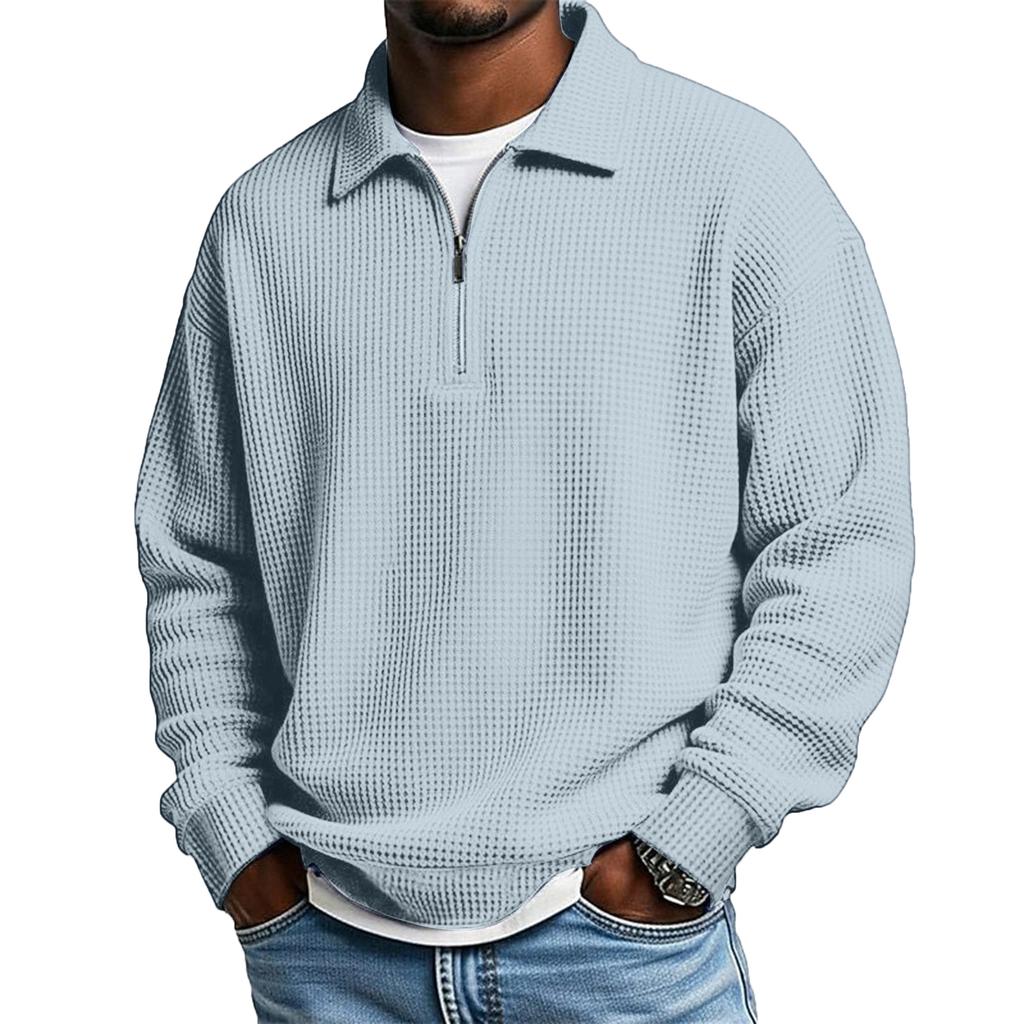 Men’s Knit Pullover Long Sleeve Quarter Zip Collar Casual Loose Fit Top Comfortable Lightweight Shirt