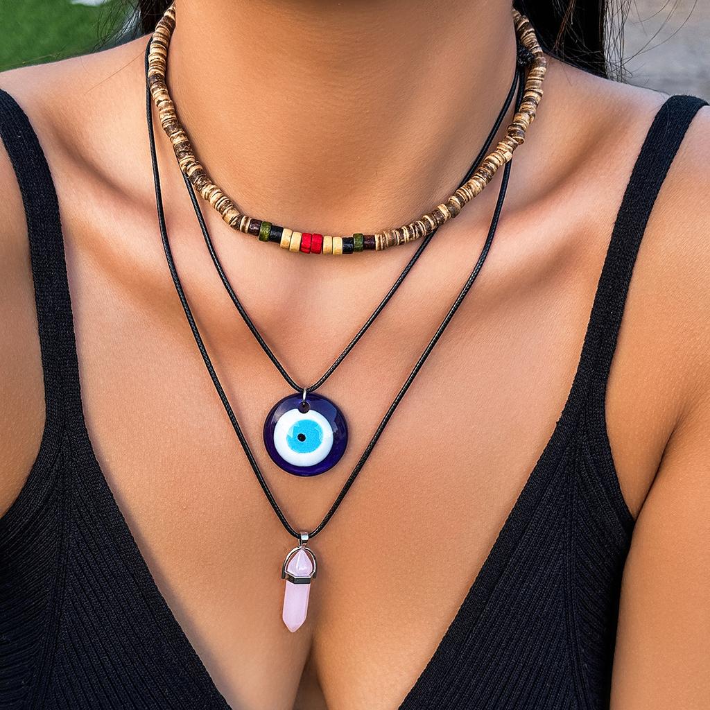 Jewelry Devil Blue Eyes Vintage Beaded Necklace Ladies Necklace Wax Thread Pull Rope Necklace