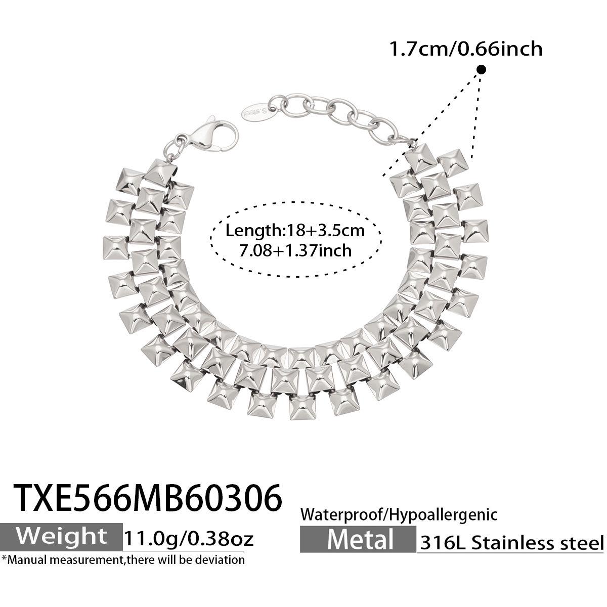 

European-American Luxe Three-Row Rivet Necklace & Bracelet Set - Durable, Stainless Steel, Trendy Jewelry.