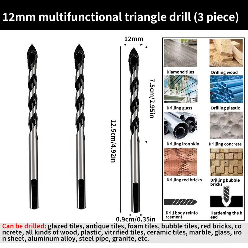 Multi-Functional Triangle Diamond Drill Bit Set – Carbide & Tungsten for Ceramic, Tile, Concrete, Brick, Wood, Glass & Metal
