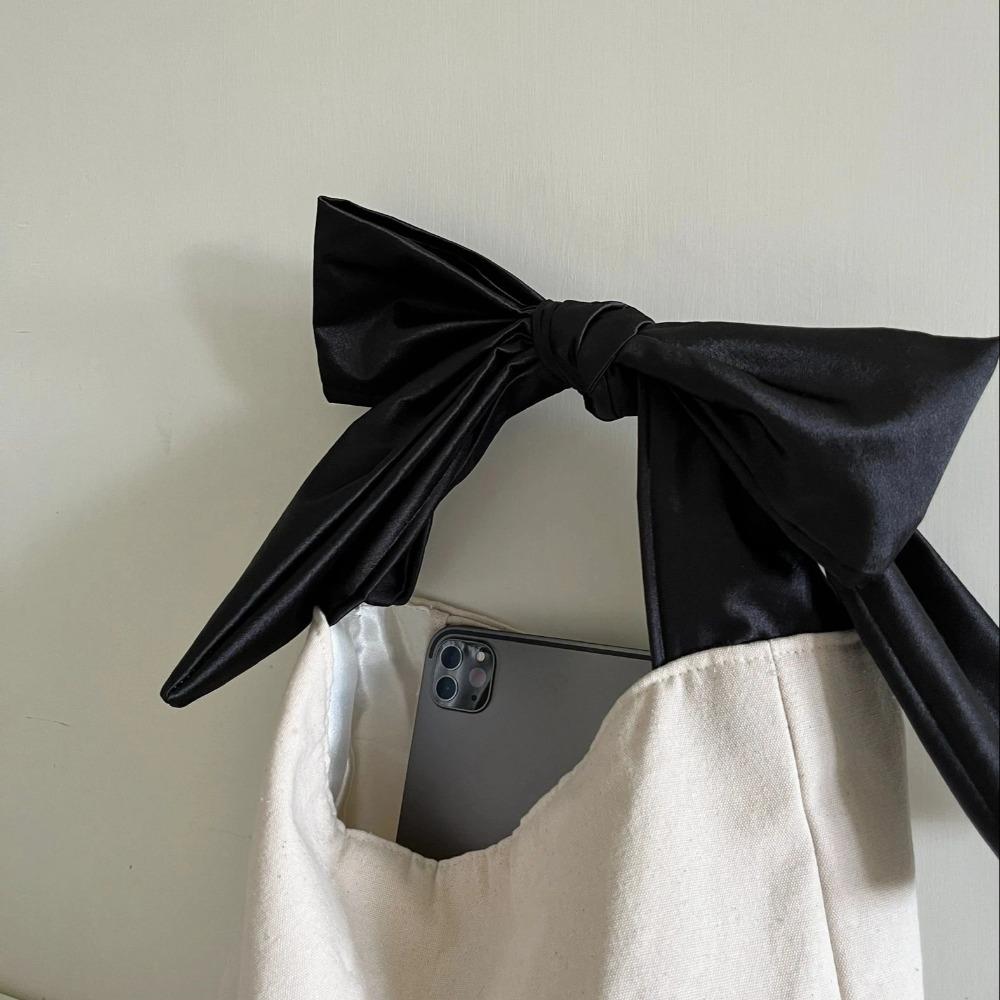 Trendy Bow Design Canvas Underarm Bag Fashion Simple Clutch and Handbag for Women