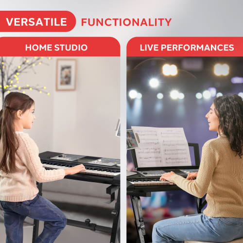 Pyle Heavy-Duty Folding Keyboard Stand - Sturdy Reinforced Z-Design with Adjustable Width and Height, Foam-Padded Arms, Digital Piano Stand, Fits 54-8