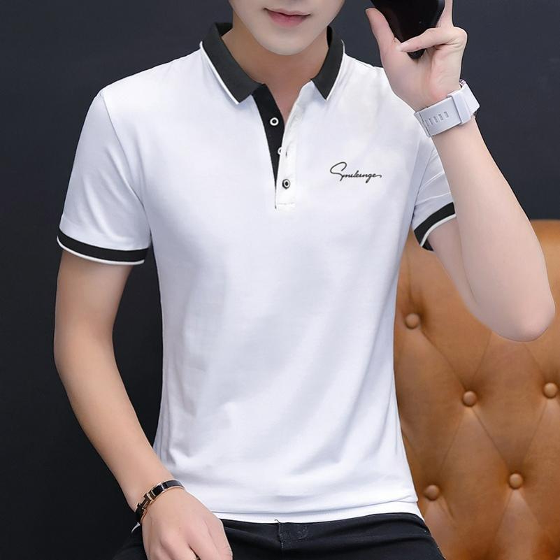 Lapel Lycra Cotton Short-sleeved T-shirt Men's Polo Shirt Embroidered Men's Blouse Clothing