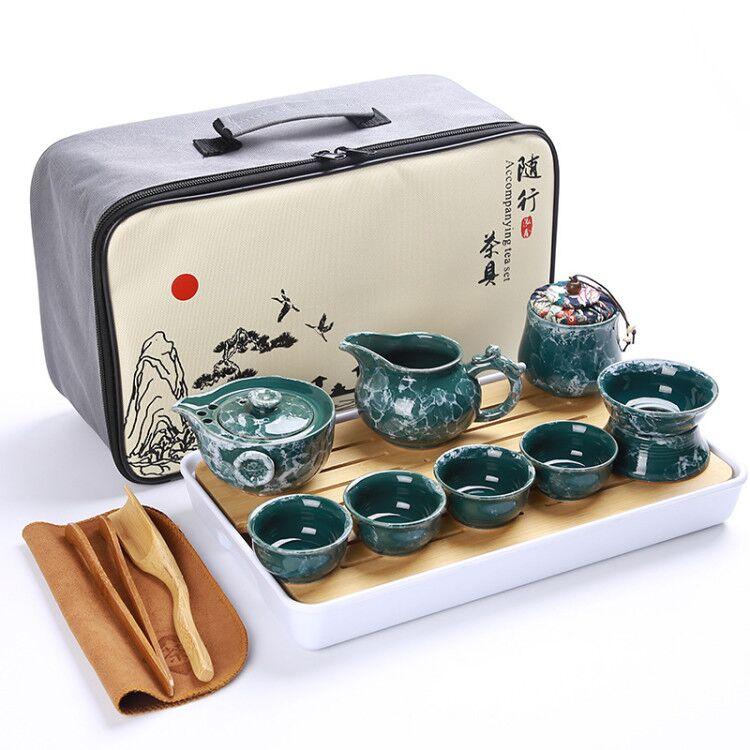 Chinese High Quality Kung Fu Tea Set Ceramic Portable Teapot Set Outdoor Travel Gaiwan Tea Cups of Tea Ceremony Teacup
