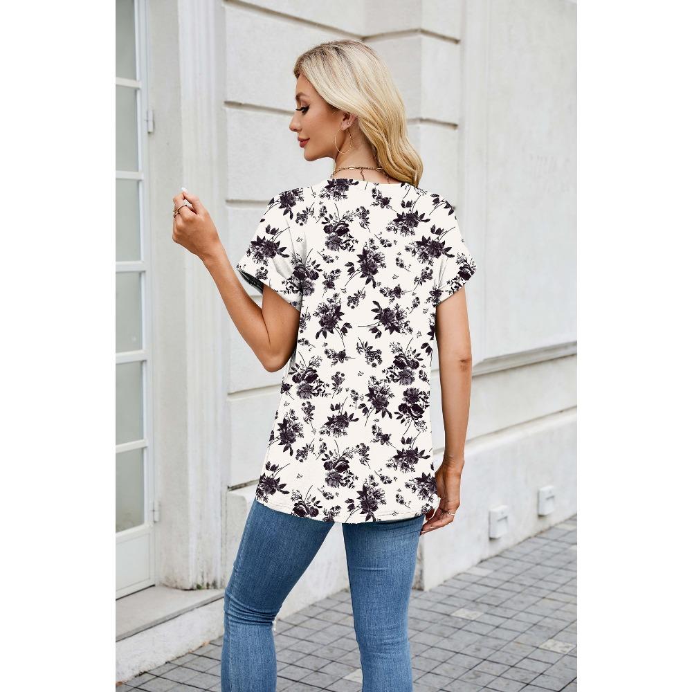 Summer Printed Round Neck Loose Short Sleeved T-shirt Casual Versatile Top for Women
