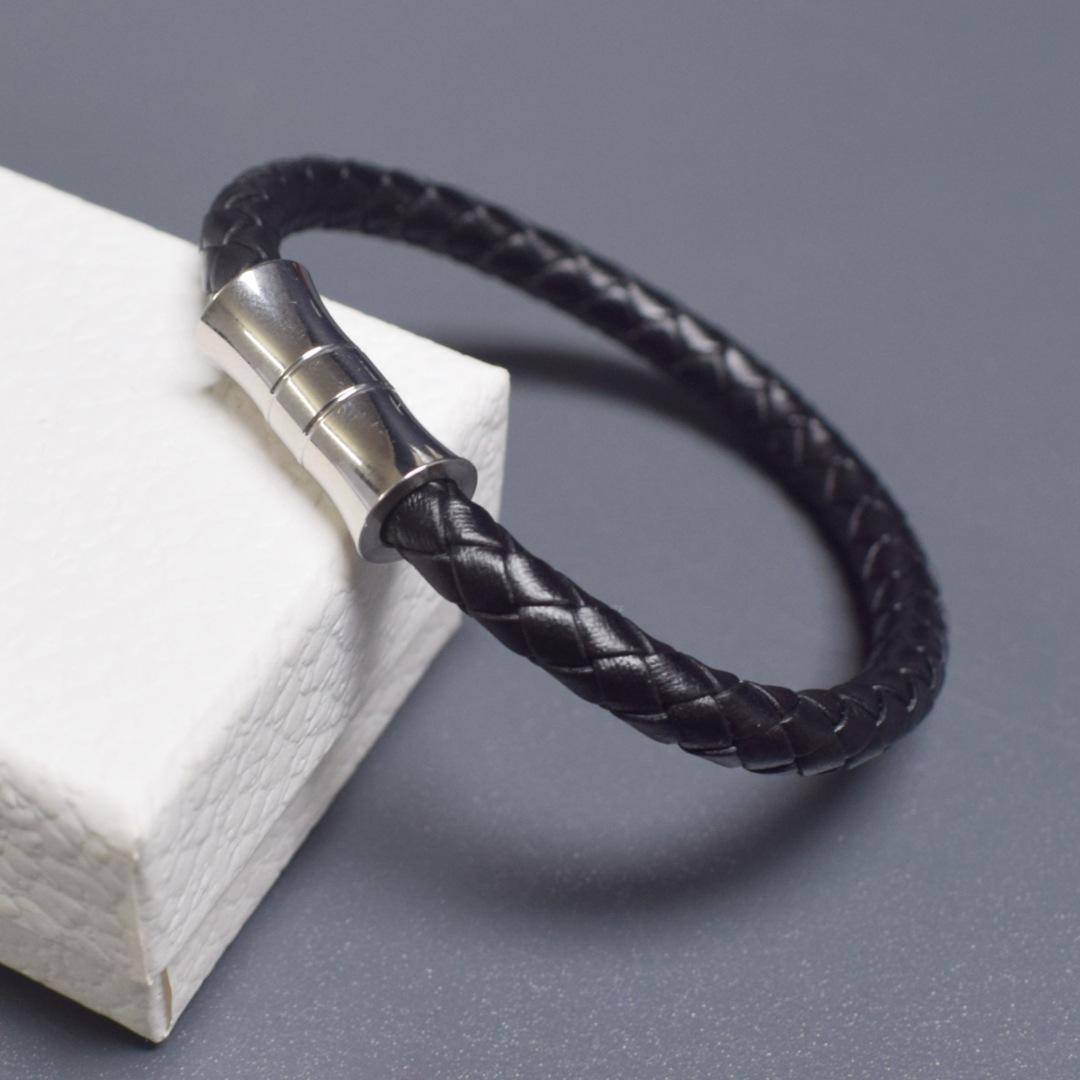 Retro Geometric Stainless Steel Magnetic Buckle Paired with 6mm Braided Leather Rope Bracelets for Women Men Handmade Jewelry 19cm