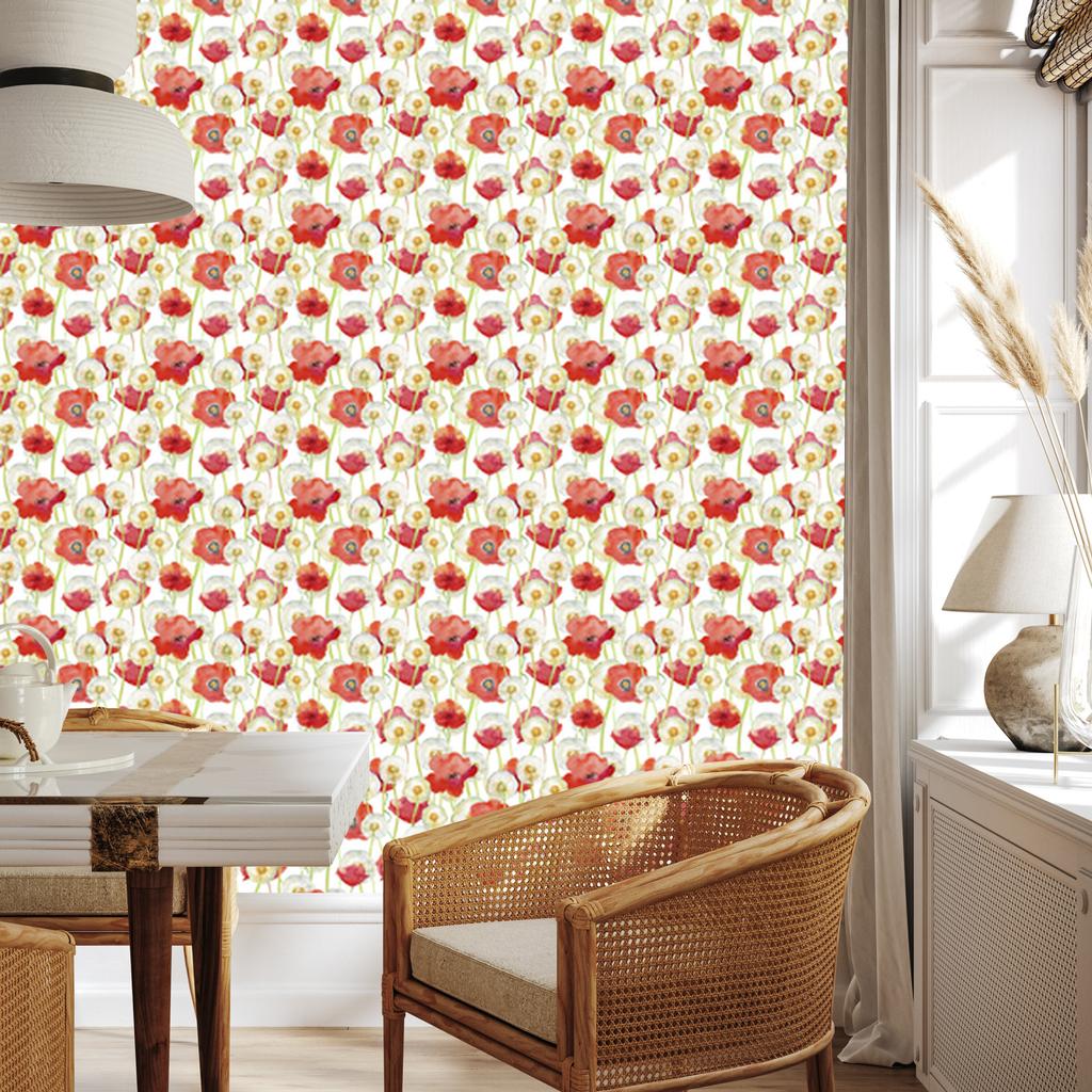 Poppies and Dandelions Wallpaper for Living Room and Bedroom 50x1000