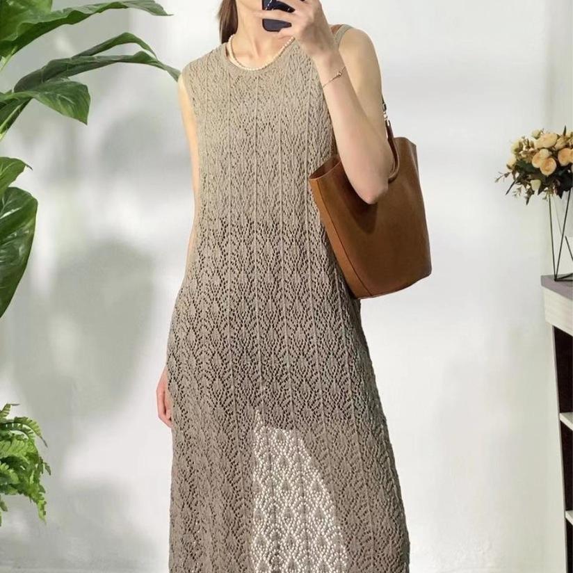 Women s Hollow Thin Knitted Cover Shirt Split Vest Round Neck Pullover Knitted Sweater S серый