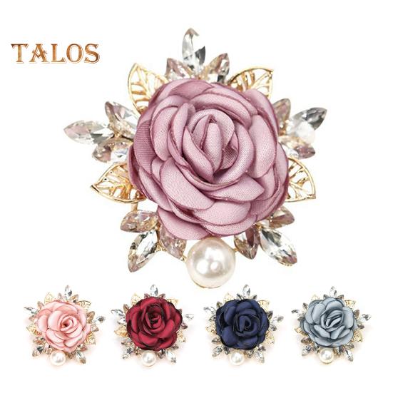 Women Brooch 3D Rose Leaf Faux Pearl Rhinestone Lapel Collar Pin Bag Scarf Hat Decoration Brooch Prom Party Jewelry