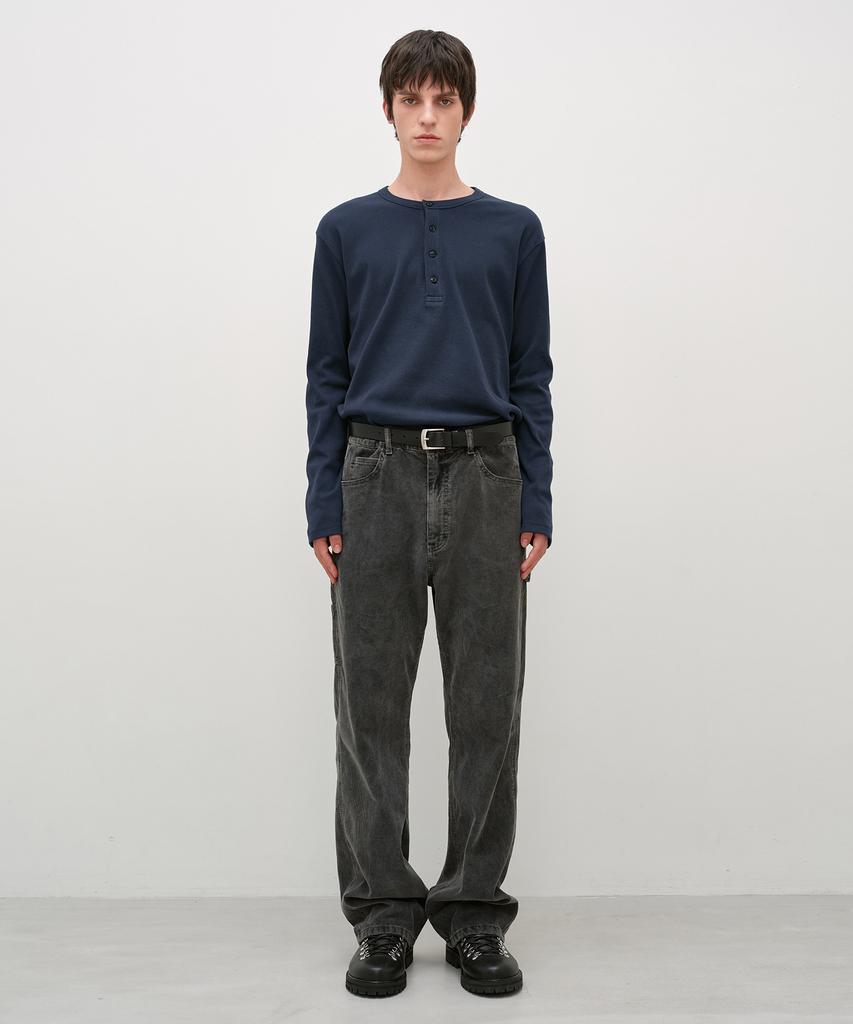 INSILENCE Slim Fit Ribbed Henley Neck Navy