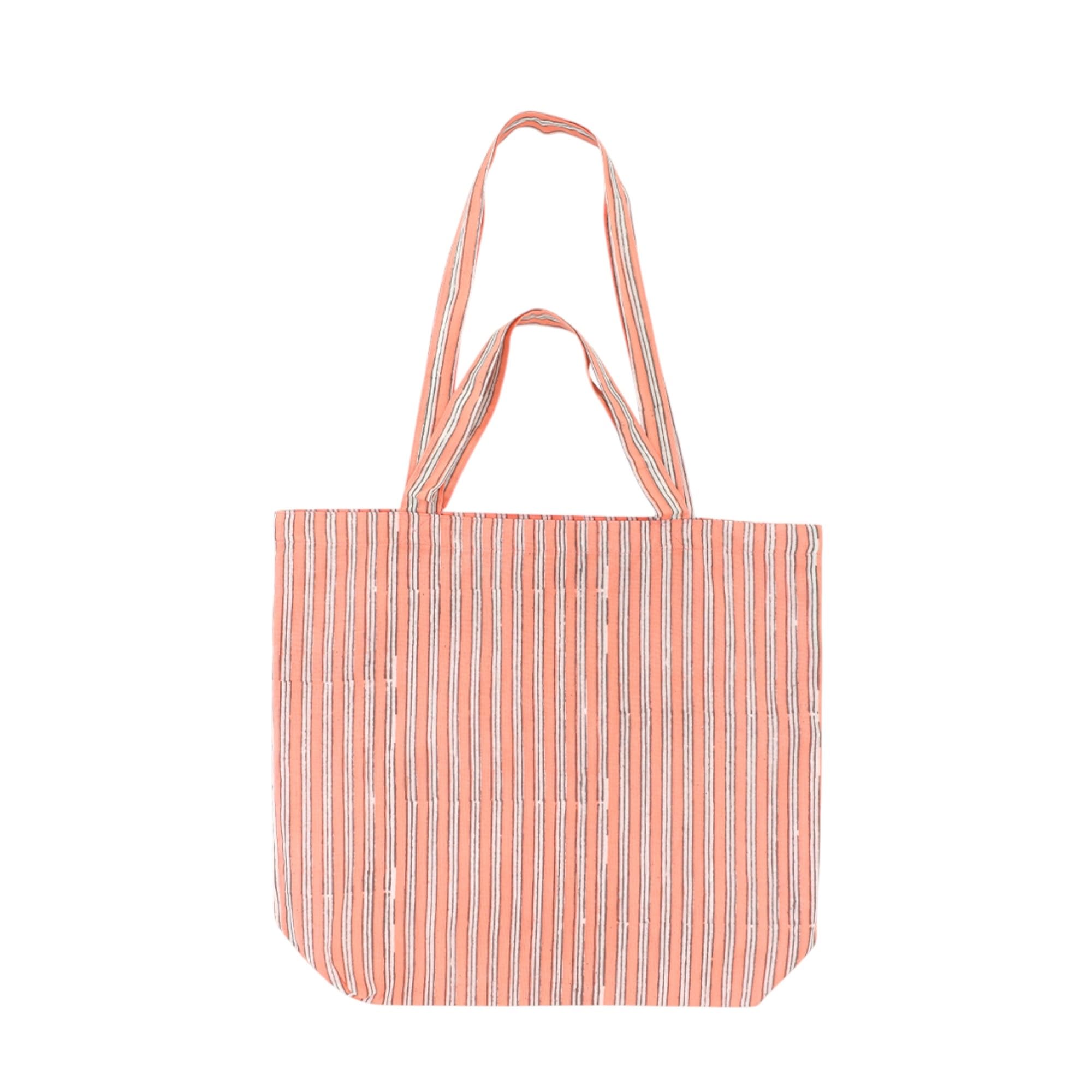 

Tomo Corporation 2-Handle Tote Bag, Striped Block Print, Pink, 2-Way, Large, 46x40cm, 11725-750-514