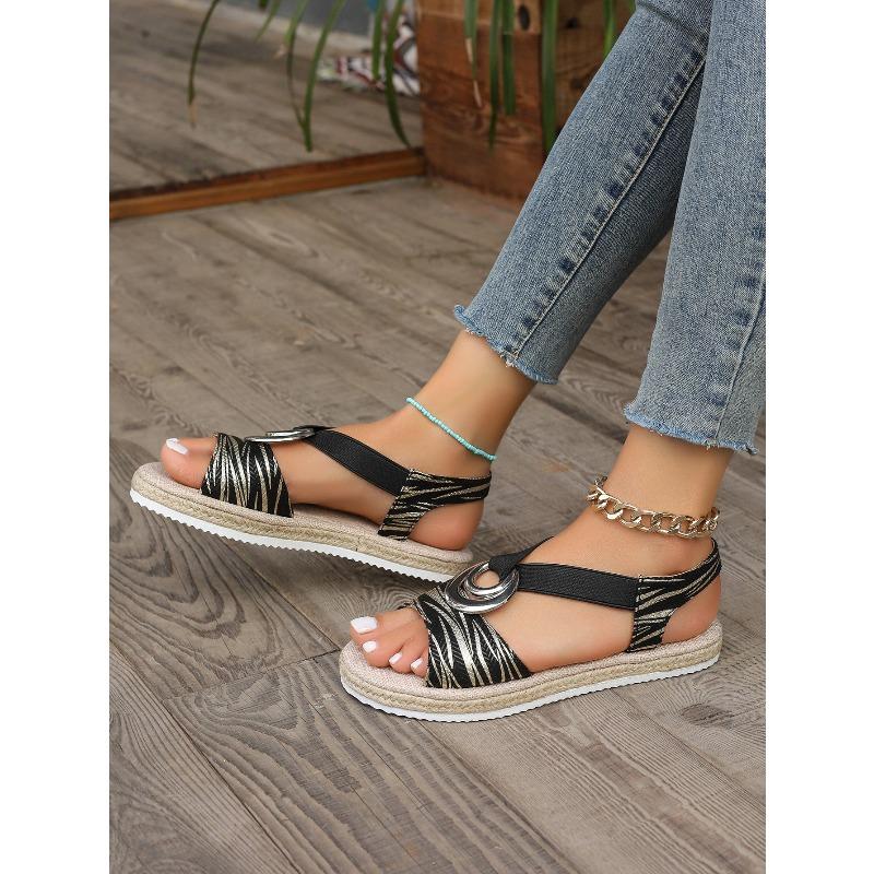 Women's Sandals Metal Buckle Decoration Hemp Rope Platform Light Bottom Beach Sandals Women