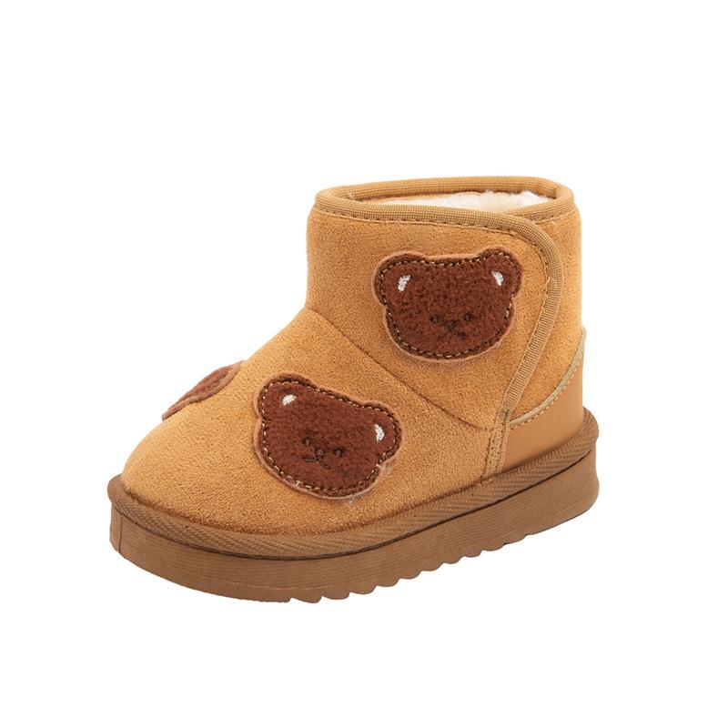 Kids Winter Short Boots Plush Lined Warm Suede Cartoon Cotton Boots Slip On Fashion Snow Boots