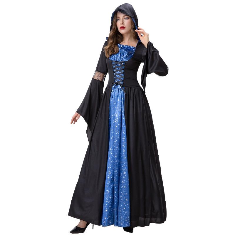 Halloween Costume Masquerade Witch Reaper Cosplay Blue and Black Print Costume