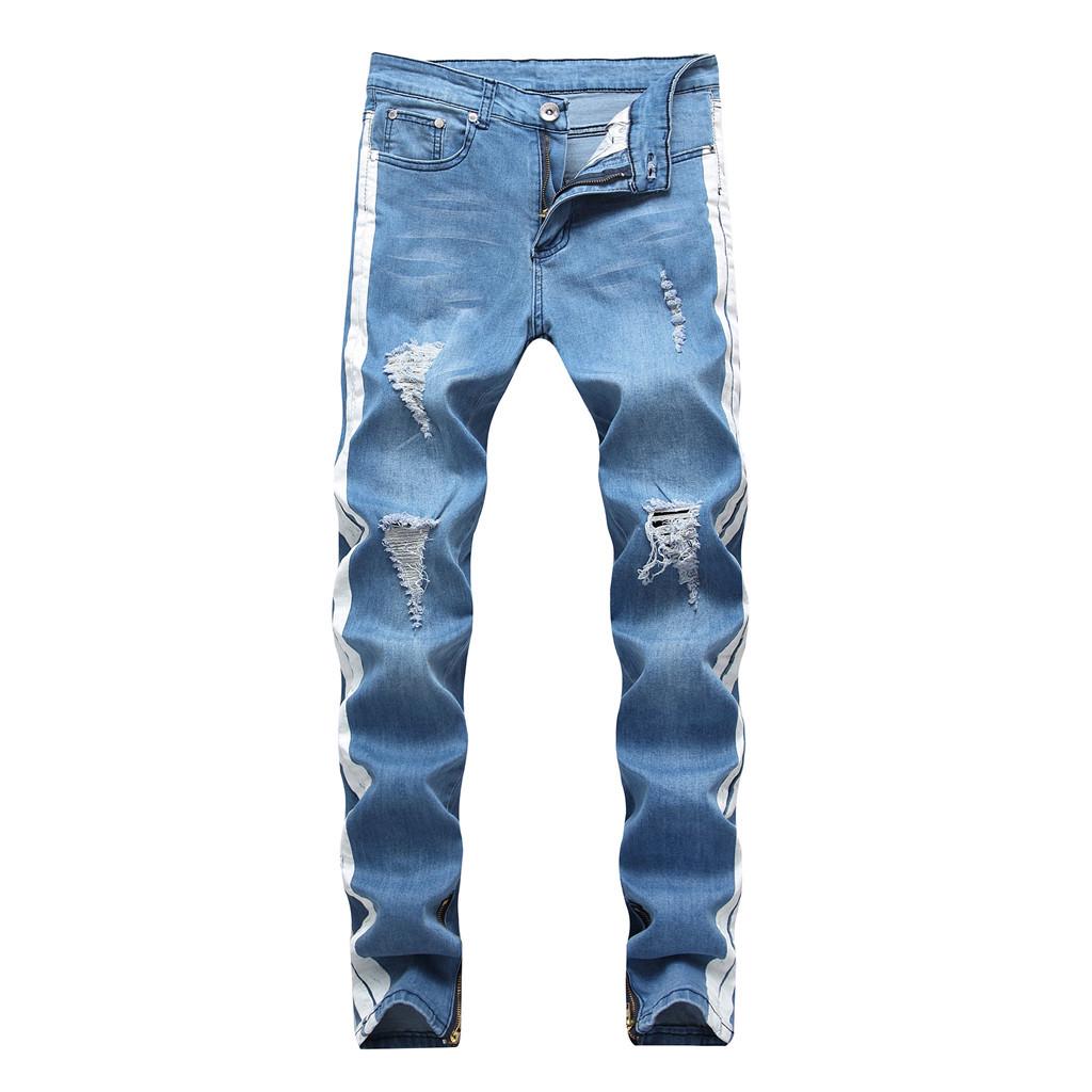 

Mens Fashion Skinny Jeans Distressed Slim Elastic Jeans Denim Biker Jeans S-3XL 28 синій