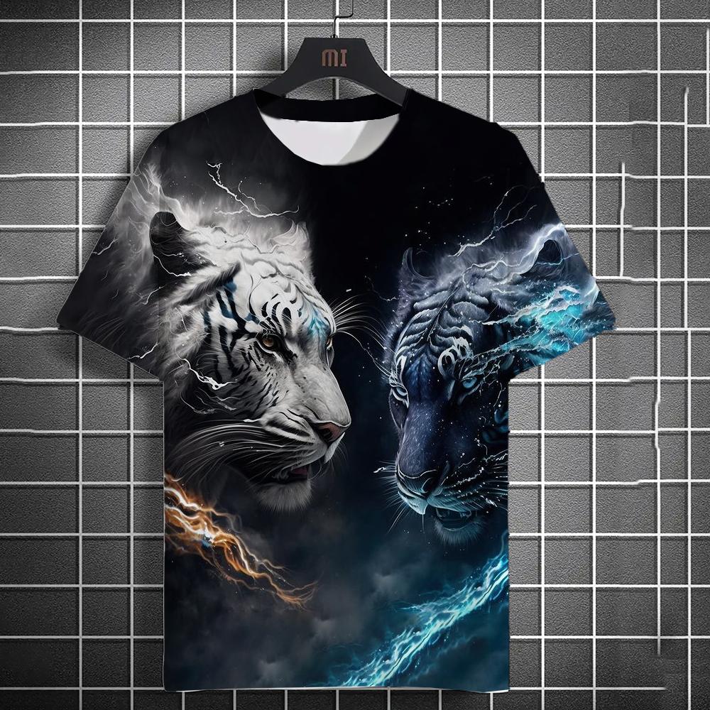 Animal Men's T-shirt 3d Tiger Print Men's Tops Casual Short Sleeve Simple T-shirt Summer Round Neck T-shirt Men's Ultra Clothing