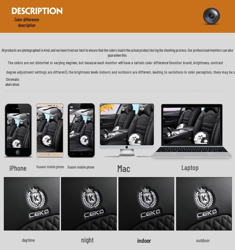 Four Seasons Universal Cartoon Leather Car Seat Cover - Odorless, Full Surround, for Five-Seat Cars.