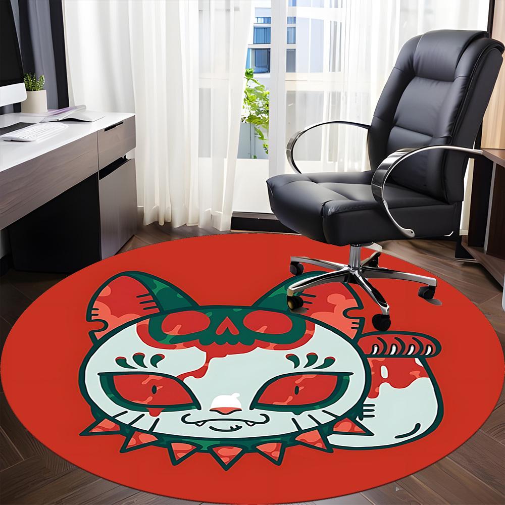 1pc Cats Skulls Office Round Area Rug, Mat Suitable For Office, Under Office Chairs Bedroom Living Room Home Decor, Room Deco
