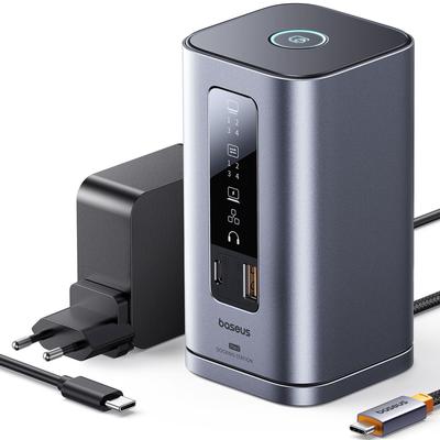HUB 11-in-1 Docking Station USB-C HDMI DP USB-A USB-C RJ45 PD 3.5mm Mini Jack EU Charger - Gray