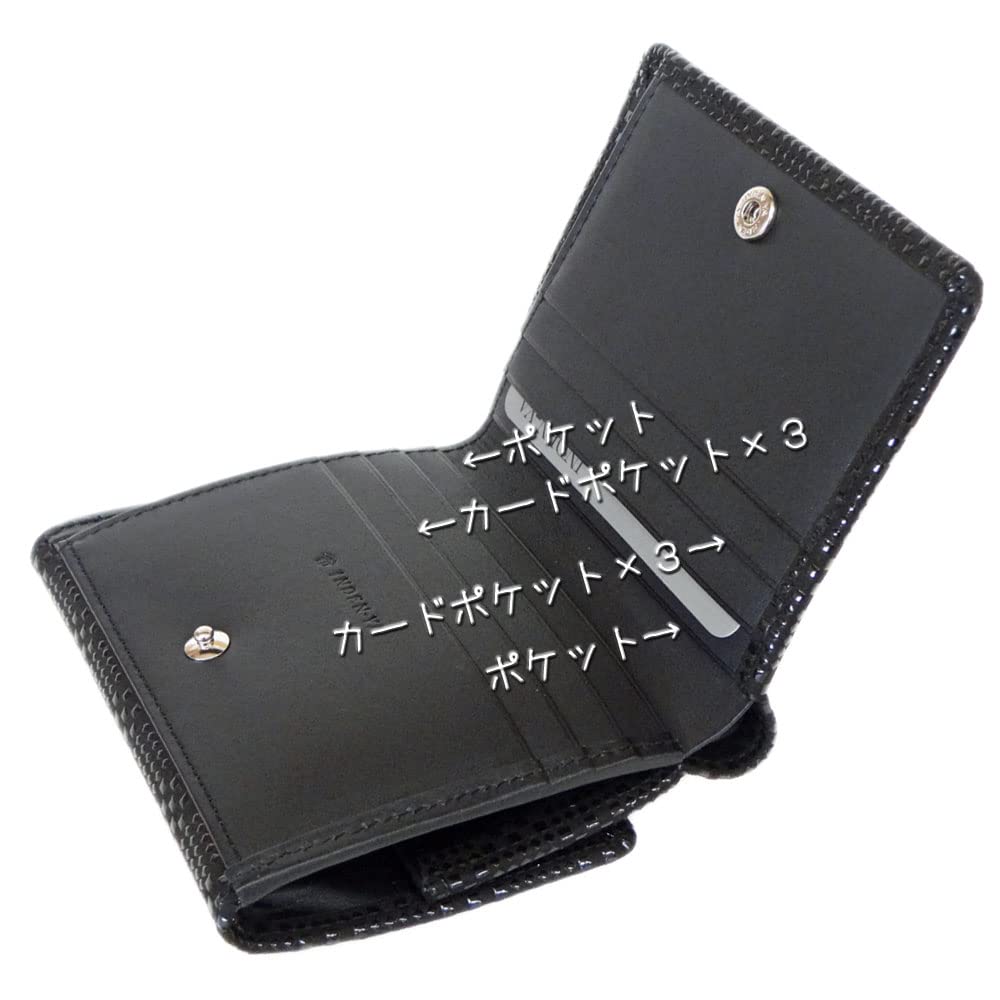 [Inden-ya] Inden Bifold Wallet with Bill Compartment E 2215, Black Deerskin with Black Lacquer, Small Checkered Pattern, 10cm x 11cm x 3.5cm,
