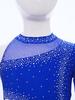 Girls Gymnastics Jumpsuit Sheer Mesh Patchwork Cutout Asymmetrical Design Mock Neck Sparkly Rhinestones Full Body Leotard