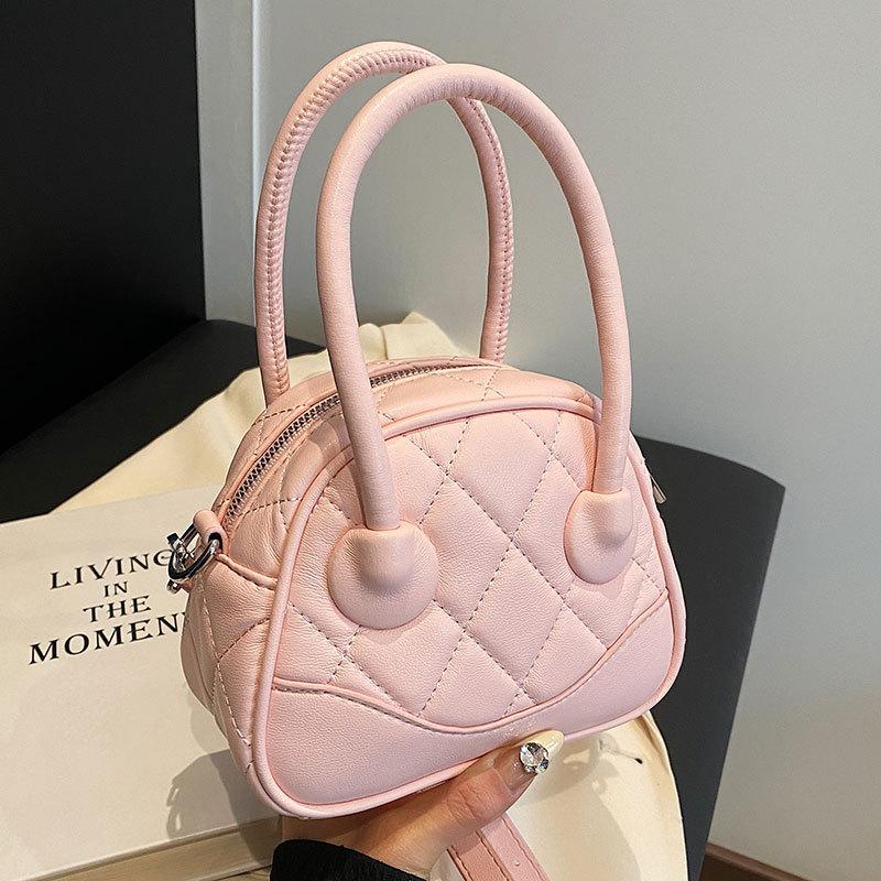 Stylish Simplicity and High Sense Diamond Portable Boston Bag Niche Casual Temperament Versatile Solid Color Messenger Bag