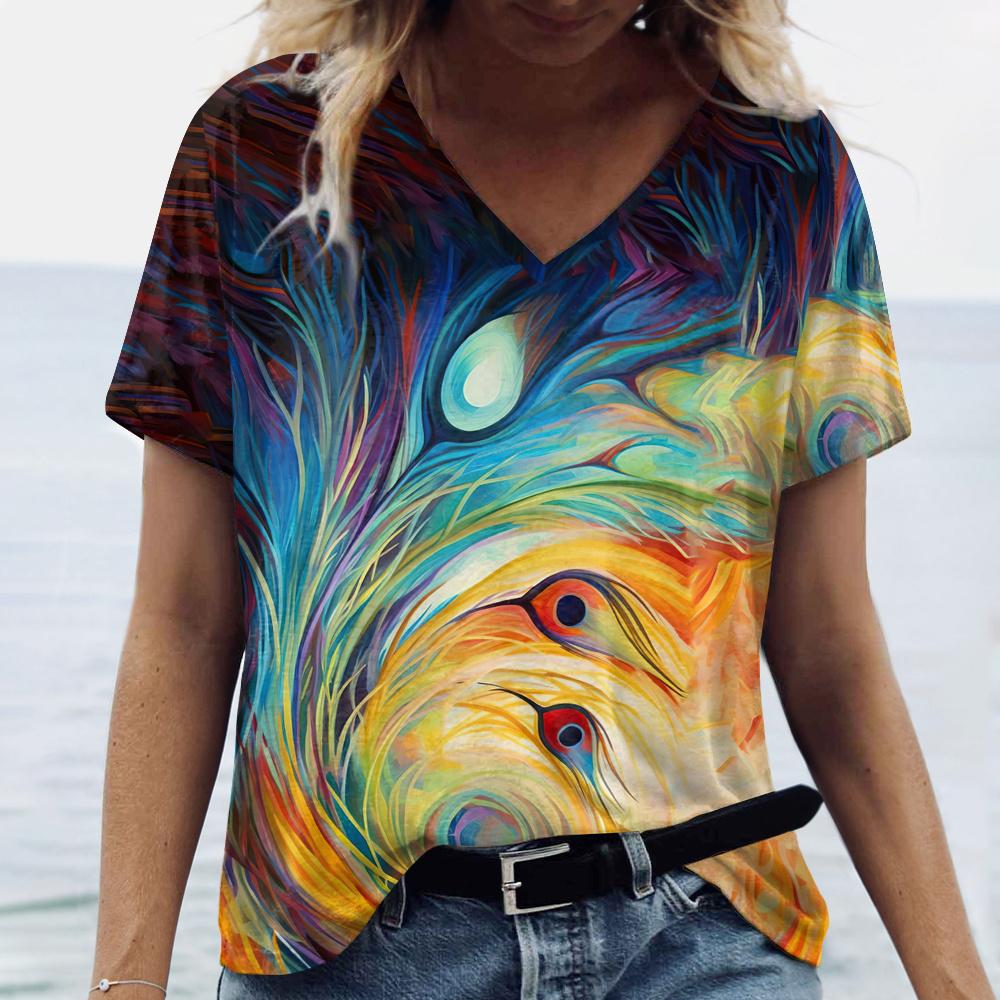 Новые яркие женские футболки с принтом павлиньего пера размера плюс — фото 17