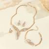Diamond Gold Leaf Necklace Earrings Ring Bracelet Four-piece Jewelry Ladies Wedding Ornaments