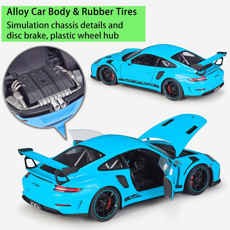 Model auta z lehké slitiny v měřítku 1/18 Welly Porsche 911 GT3 RS litý kovový model autíčka na hraní Model auta s vysokou simulací kolekce Dětské dárky