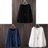 Cotton Linen Long Sleeve Shirt For Women With Round Neck And Relaxed Fit