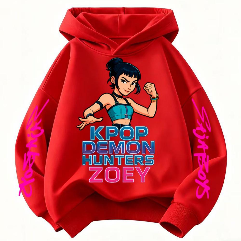 Rumi Cute KPop Demon Hunter Cartoon Girls Hooded Sweatshirt Warm Children's Wave Fashion Casual Tops Black Pink Clothing