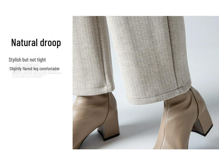 2025 Women's Korean Style Cashmere Micro-Flare Pants: Autumn/Winter, Plus Velvet, Warm, Thickened, Straight Leg, Flare