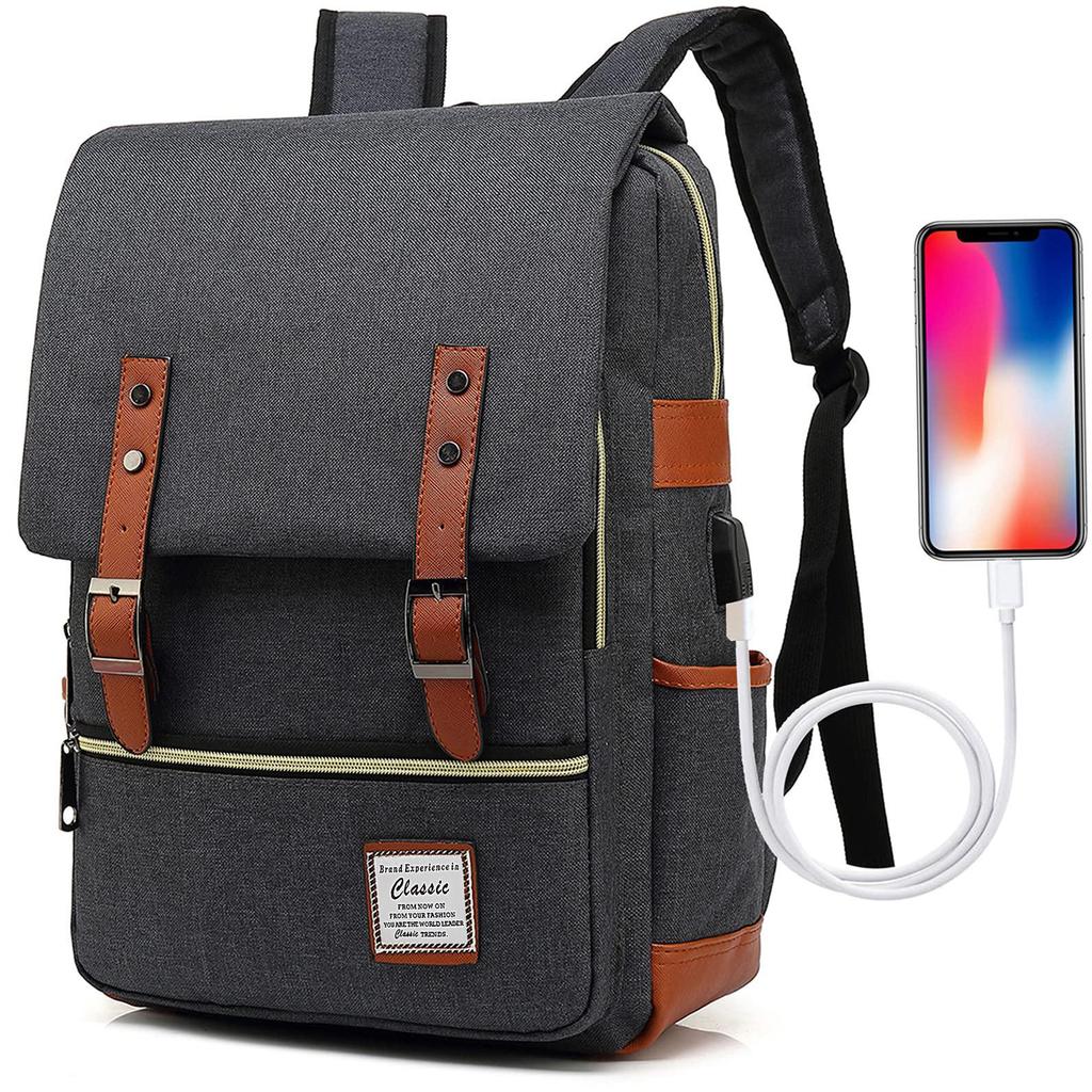 Retro Canvas USB Backpack: Unisex, Large Outdoor Travel Bag