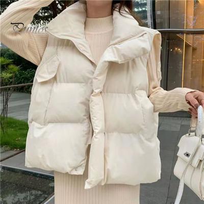 Women Winter Cotton Coat Turn-down Collar Thickened Padded Loose Windproof Zipper Zip-up Waistcoat for Daily Wear Street Office