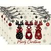 4pcs Set Winter Plaid Reindeer Snowflake Pattern Christmas Placemats Seasonal Daily Holiday Decor Suitable for Home Kitchen