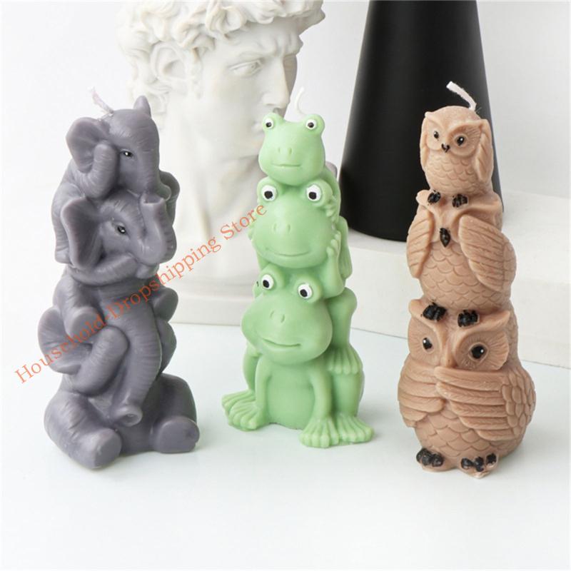 85AD 3D Stacked Animal Mold Adorable 3D Deer Elephant Kitten Bird Silicone Mould for Homemade Cake Chocolate Crafts